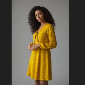 Gianni Bini Mustard Long Sleeve Bow Tie Mini Dress | Size Large | EUC